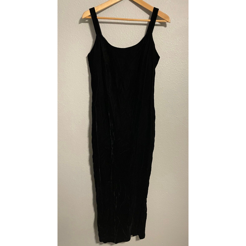Vintage Alex Evenings Women Gown 10 Black Velvet Sleeveless Slit Formal 90s FLAW